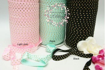 Fold Over Elastic, Gold foil Polkadot - 2m length